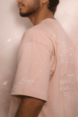 FALLING BLOOM OVERSIZED HEAVY WEIGHT TEE | 240 GSM Graphics Embroidered, Soft Pink color  - Image 3