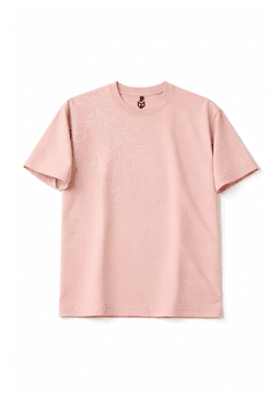 FALLING BLOOM OVERSIZED HEAVY WEIGHT TEE | 240 GSM Graphics Embroidered, Soft Pink color  - Image 1