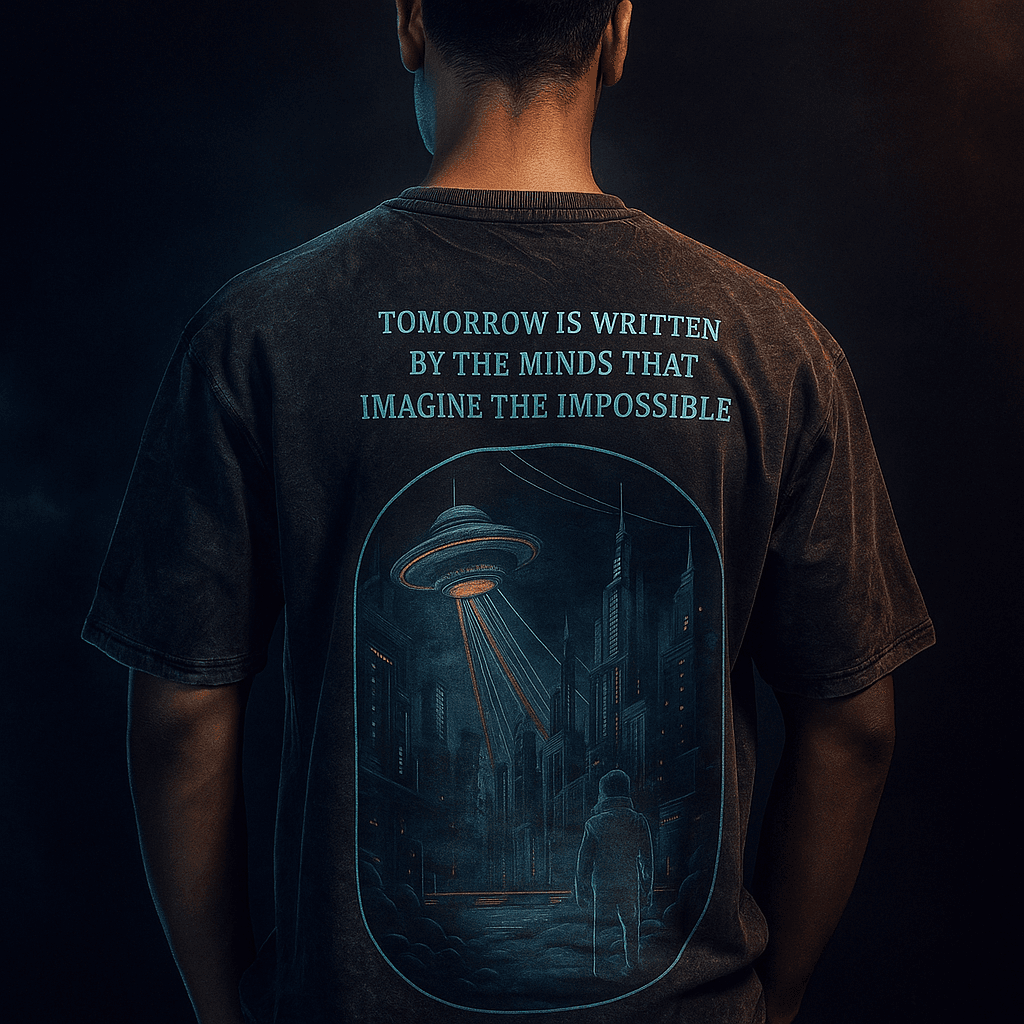 FUTURE OVERSIZED ACID WASHED | 240 GSM Graphic Embroidered Premium Phantom Grey color Tee