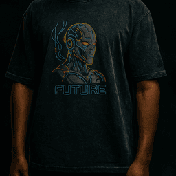 FUTURE OVERSIZED ACID WASHED | 240 GSM Graphic Embroidered Premium Phantom Grey color Tee - Image 3