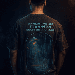 FUTURE OVERSIZED ACID WASHED | 240 GSM Graphic Embroidered Premium Phantom Grey color Tee - Image 2